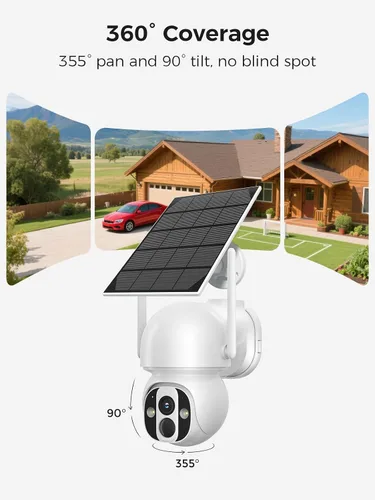 Vista 8 de Cámara de seguridad solar inalámbrica WiFi Pro para exteriores, visión nocturna a color de 4 MP, detección de movimiento AI/PIR, 360 PT, audio de 2