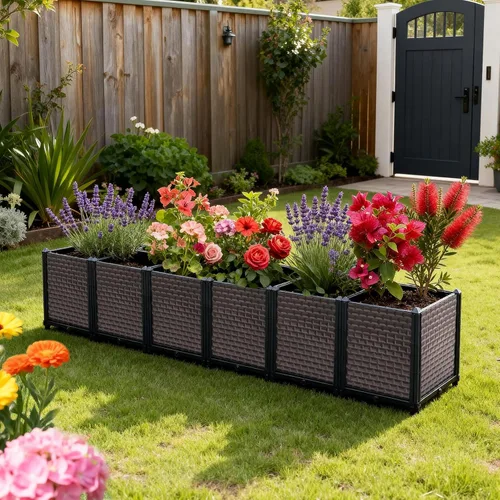 Vista 9 de Macetas grandes para plantas de exterior, profundas, 20 pulgadas de alto, camas elevadas para jardinería con riego automático, maceta elevada