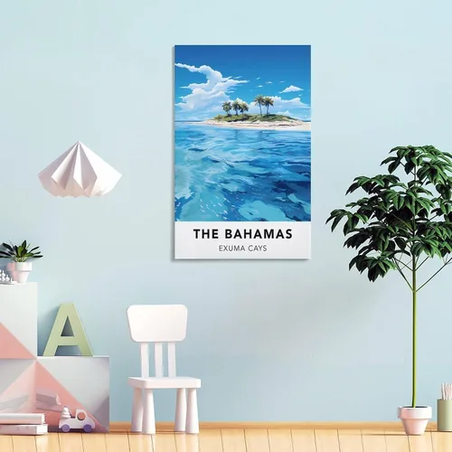 Vista 4 de Póster de viaje vintage de The Bahamas Exuma Cays de 08 x 12 pulgadas (7.9 x 11.8 in), póster de arte de pared y lienzo de arte de pared para sala