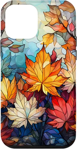 Vista 15 de iPhone 15 Otoño hojas de arce vitrales estilo abstracto caso