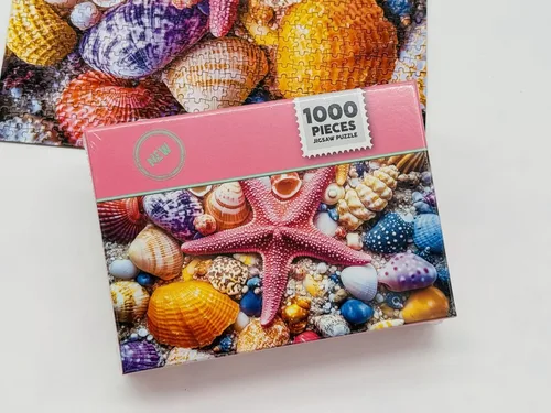 Vista 3 de Mini rompecabezas para adultos de 1000 piezas – Colorido rompecabezas de conchas y estrellas de mar, 1000 piezas de playa de verano mini