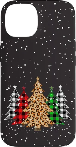 Vista 4 de Funda con diseño de árboles de Navidad con estampado de leopardo y cuadros para iPhone 16