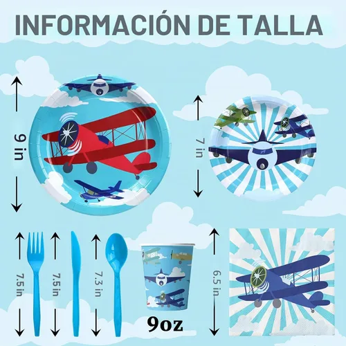 Vista 2 de Decoraciones de fiesta de avión - Platos, servilletas, vajilla y recuerdos - Sirve a 20 invitados