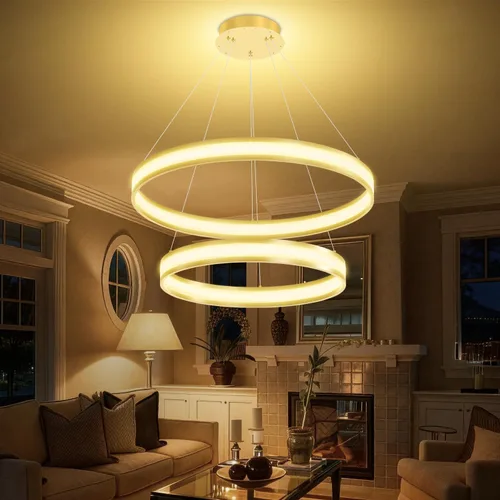 Vista 3 de Moderno candelabro de anillo acrílico regulable con LED, lámpara de anillo ajustable para comedor, sala de estar, dormitorio, cocina