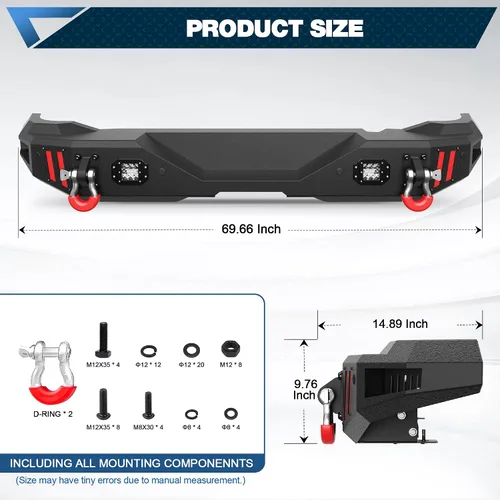 Vista 3 de Parachoques trasero para Ford Bronco 2021-2025 con textura negro de ancho completo con anillo en D y luces LED Textured Black Full Width Step