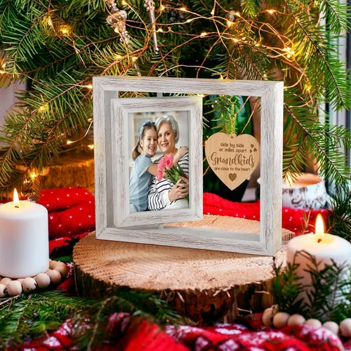 Vista 6 de Tiblue Regalos de Navidad de nieta, nieto, nietos, regalos para abuela, marco de fotos giratorio de madera maciza para abuela y nietos para fotos