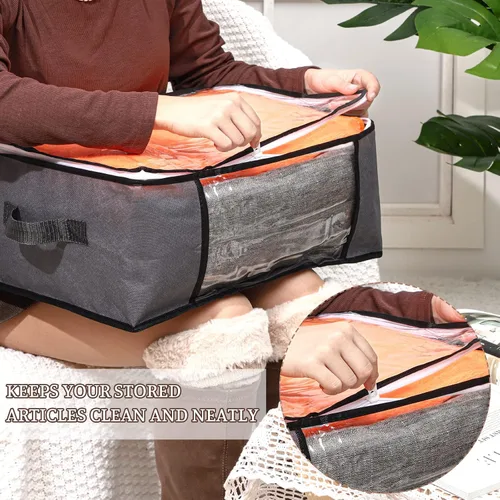 Vista 4 de Sadnyy 6 bolsas de almacenamiento transparentes con cremalleras, contenedores plegables para ropa, organizador de plástico, cubos grandes de Gris