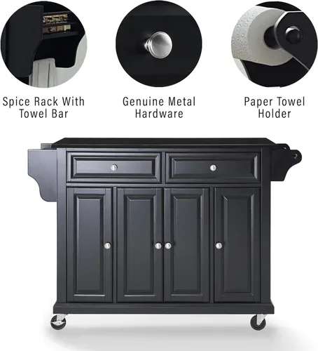 Vista 3 de Crosley Furniture isla de cocina con ruedas, Madera, Negro