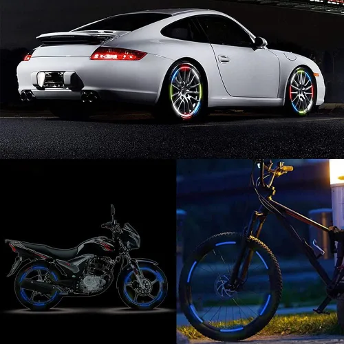Vista 6 de 20 piezas de calcomanías reflectantes para cubo de rueda de automóvil, calcomanías reflectantes de seguridad nocturna para automóviles, motocicletas