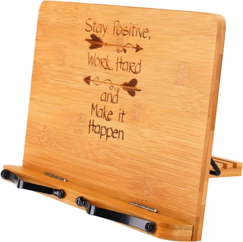Vista 10 de MEGREZ Soporte de bambú para libros de 13.2 x 9.4 pulgadas, soporte plegable para libros de cocina con 6 alturas ajustables, soporte para libros
