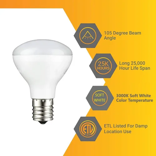 Vista 3 de Bombilla LED R14 Mini Reflector Reflector 4W (equivalente a 25W) 3000K Blanco Suave 250 Lumen E17 Base Intermedia Bombillas cortas Regulables