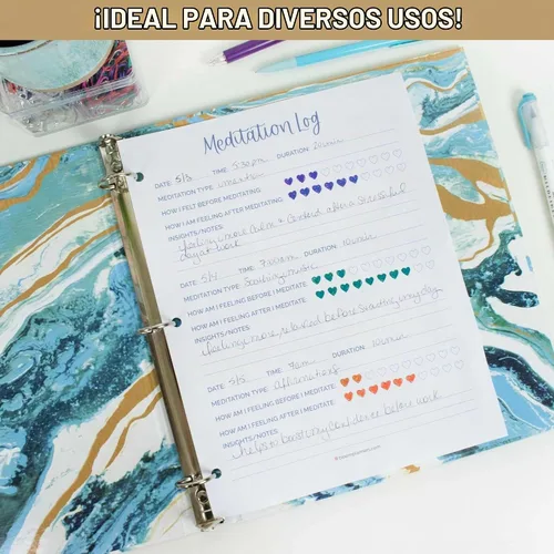 Vista 4 de Bloom Daily Planners Carpeta de 1 pulgada con 3 anillas para la escuela, oficina, hogar - Organizador decorativo de carpeta de 1" para papel