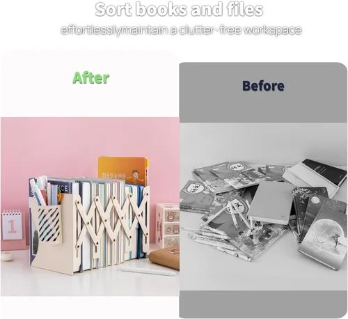 Vista 5 de Extremos ajustables para libros pesados, sujetalibros de metal expandibles para estantes, organizador de libros para escritorio, habitación
