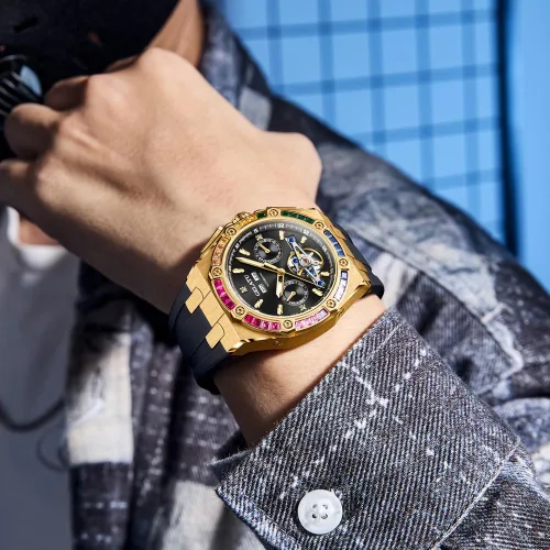Vista 3 de Diamond Skeleton Mens Watches Automatic Mechanical Luxury Watch Sapphire Crystal Waterproof Luminous Wristwatch Silicone Band