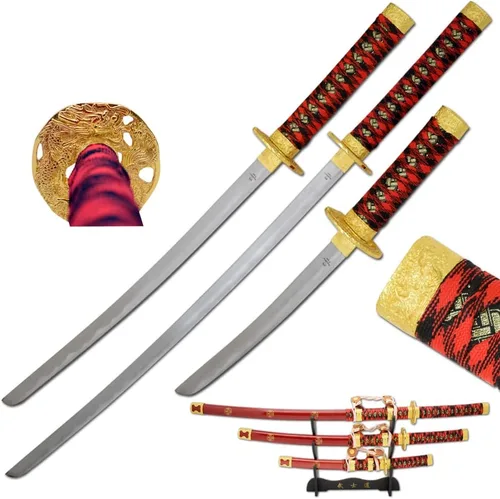 Vista 12 de Snake Eye Tactical Juego de katana samurái de dos tonos de 3 piezas con soporte de espada gratis