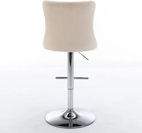 Vista 9 de Taburetes de bar giratorios de terciopelo ajustables para asiento de 25 a 33 pulgadas, modernos taburetes de bar tapizados con base cromada