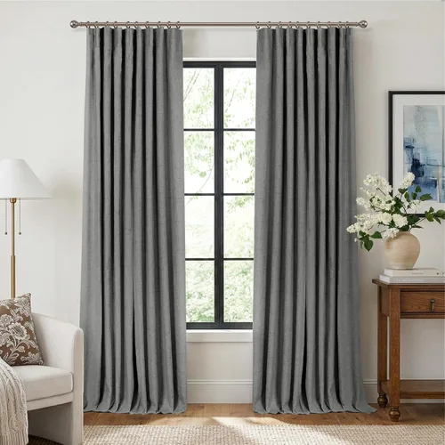 Vista 53 de INOVADAY Cortinas 100% opacas para dormitorio, cortinas opacas de color rosa bebé de 90 pulgadas de largo, cortinas opacas de lino con anillos