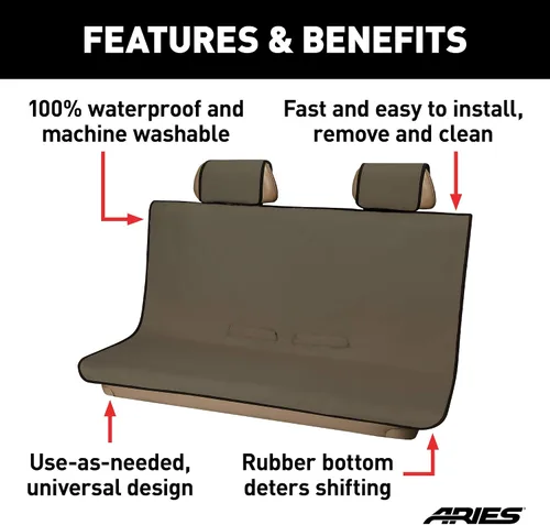 Vista 3 de ARIES 3146-18 Seat Defender 58 pulgadas x 55 pulgadas, protector universal impermeable marrón para asiento de coche