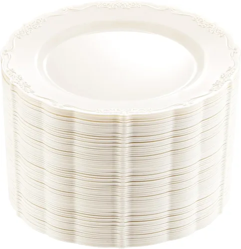Vista 11 de DaYammi 60 platos de plástico blanco, platos de postre desechables de 7.5 A Blanco