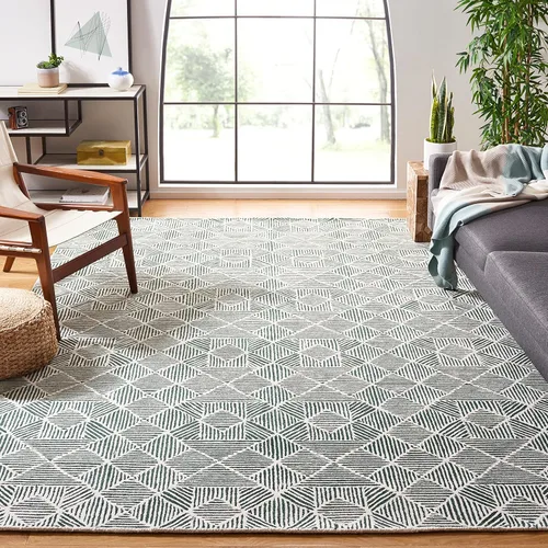 Vista 25 de SAFAVIEH Abstract Collection - Alfombra decorativa, 2 x 3 pies, azul y marfil, lana hecha a mano, ideal para zonas de alto tráfico en entrada, sala