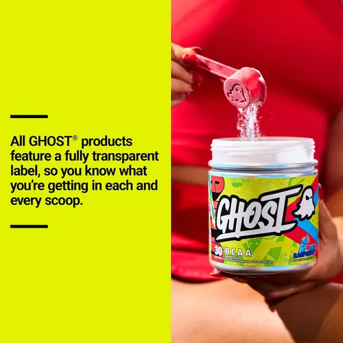 Vista 5 de GHOST BCAA - Suplemento de aminoácidos en polvo, frambuesa azul, 30 porciones, sin azúcar, aminopolvo para después del entrenamiento y bebida