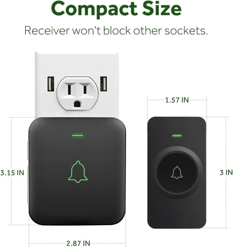 Vista 7 de AVANTEK Timbre de Puerta Inalámbrico, CB-12 Mini Timbre Musical Impermeable que Funciona a 1000 Pies con 52 Melodías, 5 Niveles de Volumen y Flash