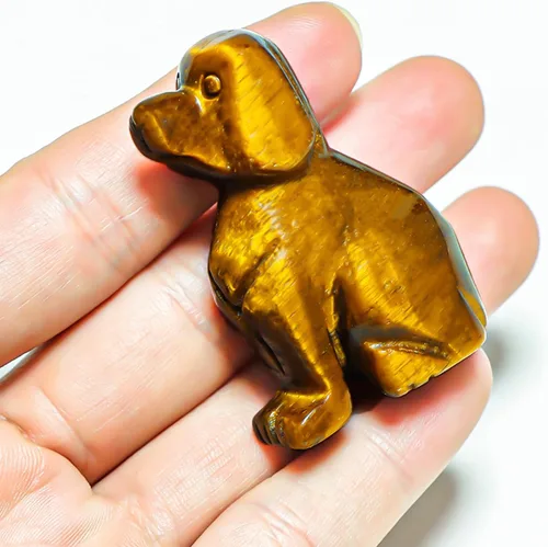 Vista 2 de Artistone Estatua de perro de ojo de tigre amarillo de 2 pulgadas, piedra preciosa tallada, animales curativos, escultura de cachorro de la suerte
