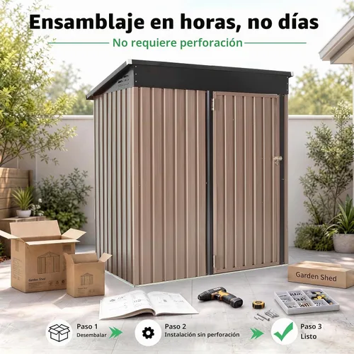 Vista 2 de AECOJOY Cobertizo de almacenamiento de metal para exteriores de 3 x 5 pies, cobertizo de herramientas de jardín resistente con puerta de gran