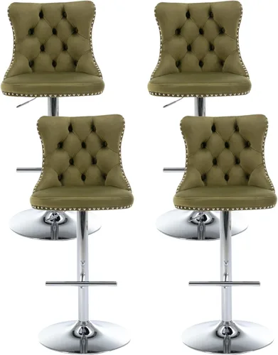 Vista 29 de Juego de 2 taburetes de bar beige, taburetes de bar tapizados ajustables con respaldo y reposapiés dorado, modernos taburetes de bar giratorios