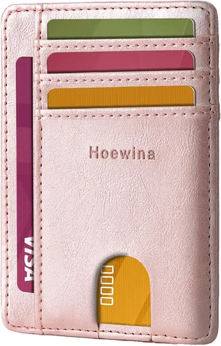 Vista 13 de Hoewina Cartera delgada para hombre, bolsillo frontal minimalista con bloqueo RFID, billetera de cuero delgada para tarjetas de viaje, regalos