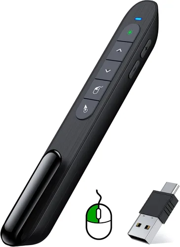 Vista 8 de DinoFire - Clicker de presentación con estuche, presentador inalámbrico remoto Powerpoint Clicker, con bolsa de almacenamiento protectora Negro