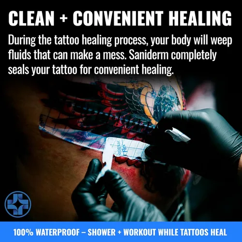 Vista 8 de Saniderm - Rollo de vendaje Flex Tattoo Aftercare - Envoltura de tatuaje ultra flexible, impermeable, estéril para una curación rápida y protección