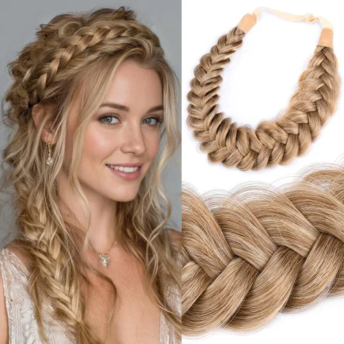 Vista 21 de Diadema ancha y despeinada de 2 mechones de cabello sintético trenzado, accesorio de belleza para mujeres y niñas, 62g/2.1 oz (caoba)