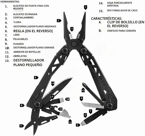 Vista 2 de Gerber Gear Suspension-NXT EDC - Cuchillo de bolsillo multiherramienta 15 en 1, alicates de punta de aguja y pelacables para acampar y Negro