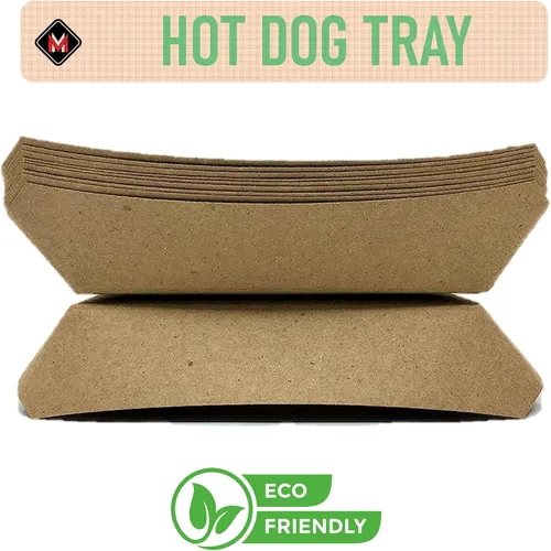 Vista 2 de Mr Miracle Bandeja de papel para perros calientes de 7 pulgadas en papel kraft. Paquete de 25. Desechable, reciclable y totalmente biodegradable.