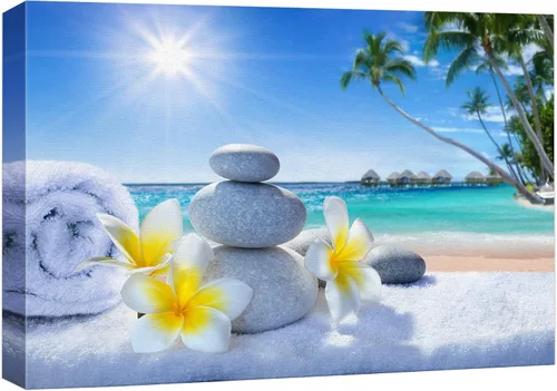 Vista 19 de Wall26 - Arte de pared estampado en lienzo con diseño de rocas negras en un lago tropical verde sereno, naturaleza floral, fotografía, realismo