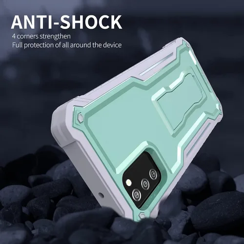 Vista 6 de Funda para Samsung Galaxy A02S, protección de grado militar, doble capa, a prueba de golpes, con protector de pantalla HD de vidrio templado y Verde