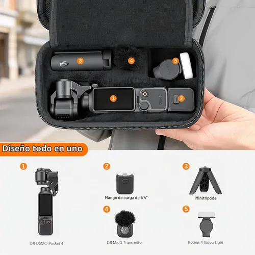 Vista 4 de AMAZEAR Funda de transporte portátil para DJI OSMO Pocket 4 / Xtra Muse, Pocket4 accesorios bolsa rígida para protección, almacenamiento Negro
