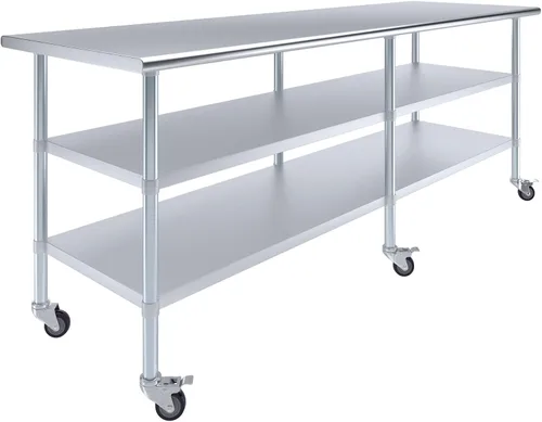 Vista 25 de AmGood Stainless Steel Work Table with 2 Shelves and Casters Metal Utility Table On Wheels