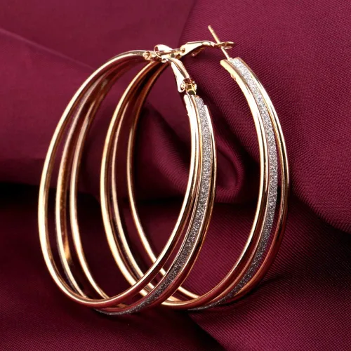 Vista 6 de Aretes para mujer, diseño de círculos redondos esmerilados multicapa, para fiestas, joyería de regalo, joyería de regalo