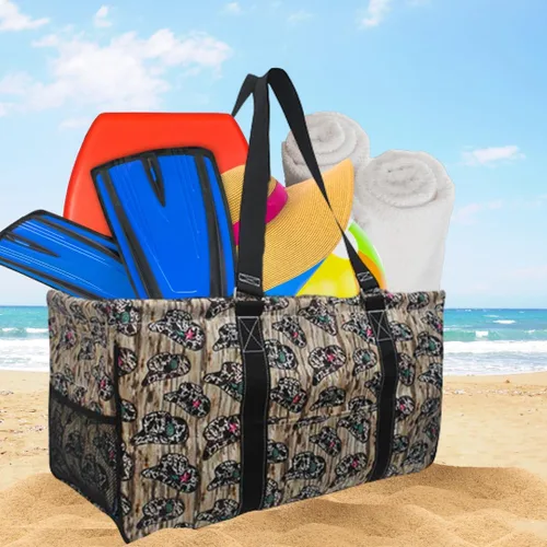 Vista 99 de NGIL Bolsa de comestibles reutilizable extra grande plegable de gran tamaño para comestibles, almacenamiento, picnic, playa, Estampado