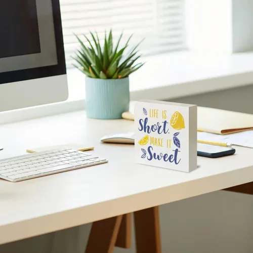 Vista 6 de Cartel de madera de limón rústico con texto en inglés «Rustic Life is Short Make It Sweet Lemon», letrero decorativo de verano, placa de bloque