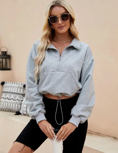Vista 2 de Kissonic Sudadera con capucha de gran tamaño con media cremallera para mujer, con forro polar