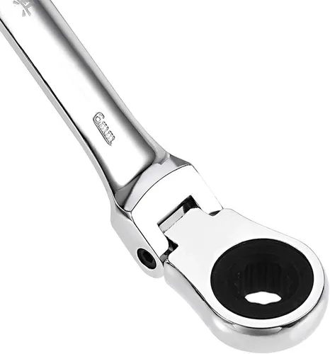 Vista 4 de uxcell Llave combinada de trinquete de cabeza flexible de 0.236 in métrica 72 dientes 12 puntos de trinquete caja terminada herramientas de llave