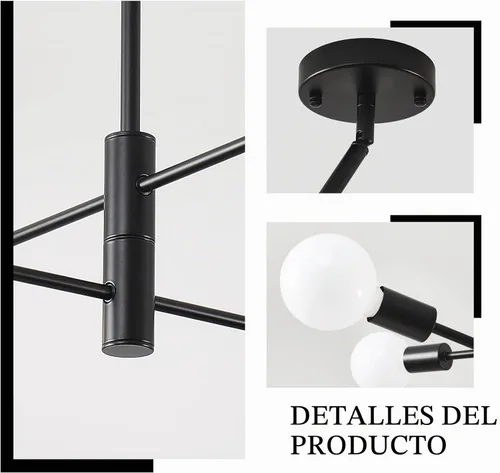 Vista 4 de HHR Candelabro Sputnik de 4 luces, Candelabro Moderno Negro Lámpara de Techo, Candelabros de Altura Ajustable para Comedor Isla de Cocina