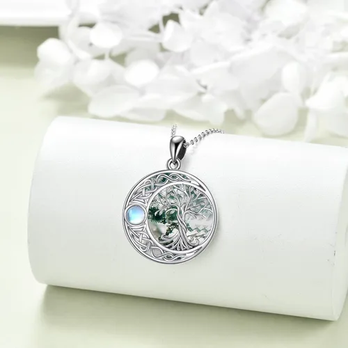 Vista 10 de ONEFINITY Collar de plata de ley 925 con diseño de árbol de la vida con colgante de nudo celta de concha de abulón para mujer