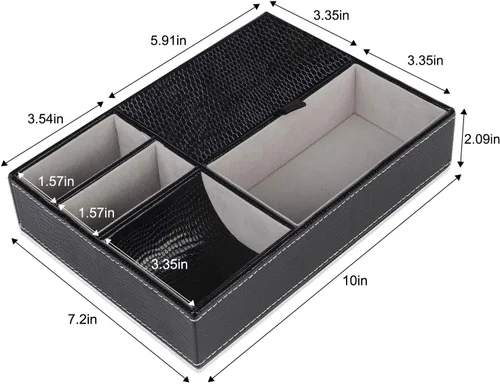 Vista 5 de Baoyun - Bandeja de valet para hombre, caja de valet de piel sintética, bandeja EDC para atrapar todo, organizador de mesita de noche con 5