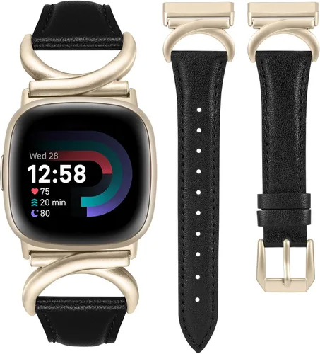 Vista 15 de Correas de cuero compatibles con Fitbit Versa 4/Versa 3/Fitbit Sense 2/Sense Band para mujer, correa de cuero delgada y elegante de diseño de alta