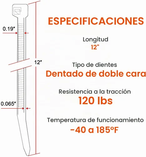 Vista 2 de Bridas de cremallera blancas de 12 pulgadas de doble cara dentadas, resistencia a la tracción de 120 libras, bridas de cable resistentes