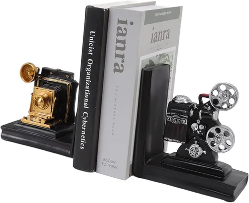 Vista 2 de Resin Movie Projector Shelf Book Ends Decorative Bookend Study Home Office
